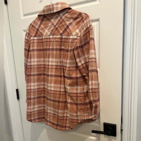 LOFT Mauve Plaid Button Down Shacket Medium Petite - Picture 7 of 7